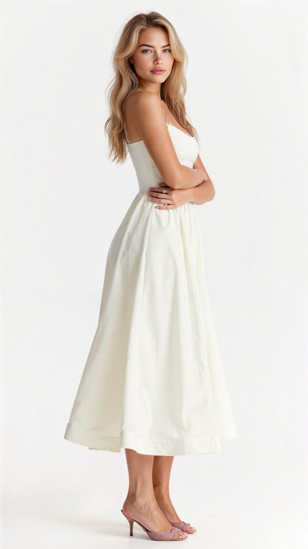 Women's Elegant A-Line Summer Midi Dress with Side Pockets