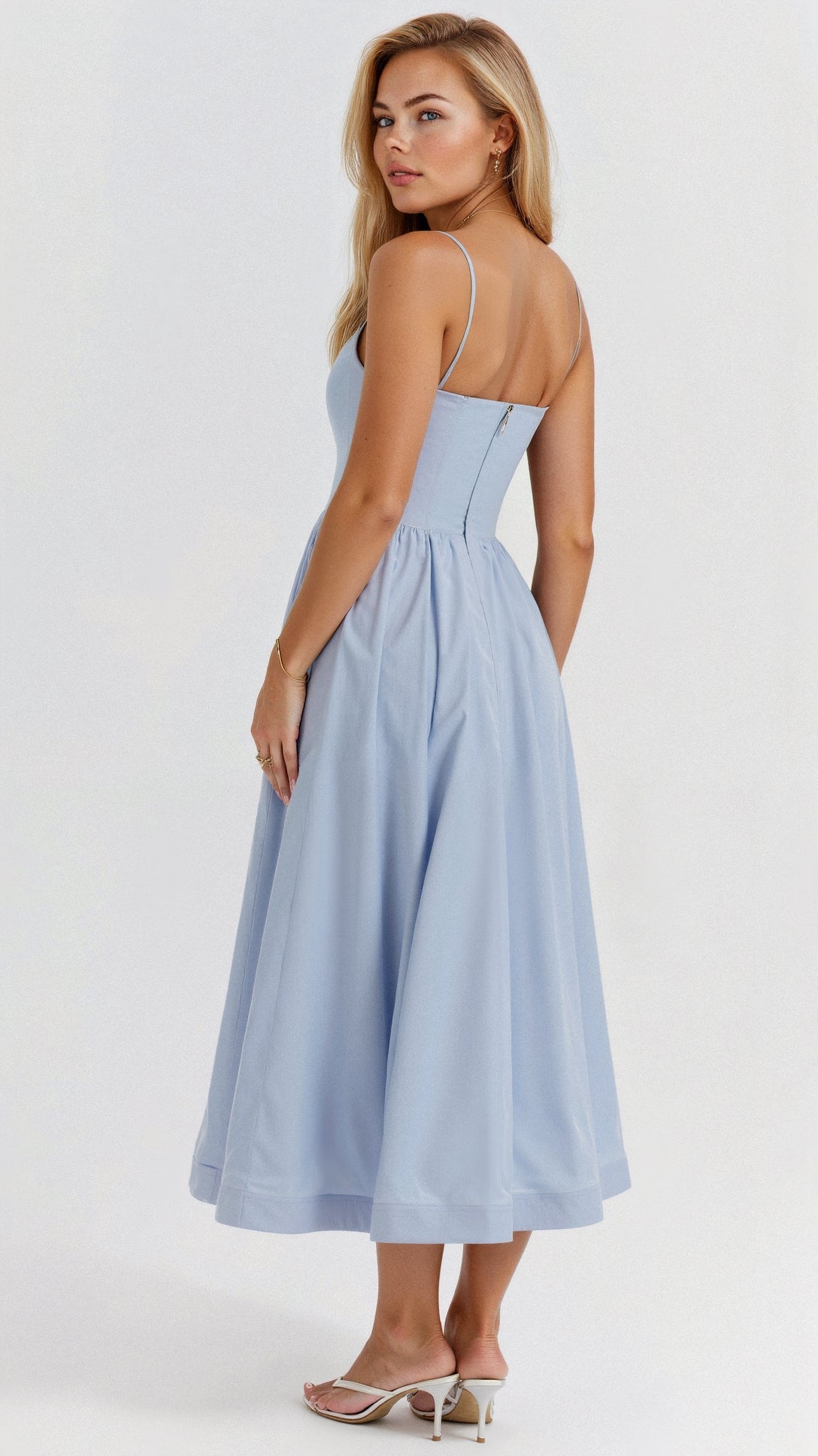 Women's Elegant A-Line Summer Midi Dress with Side Pockets