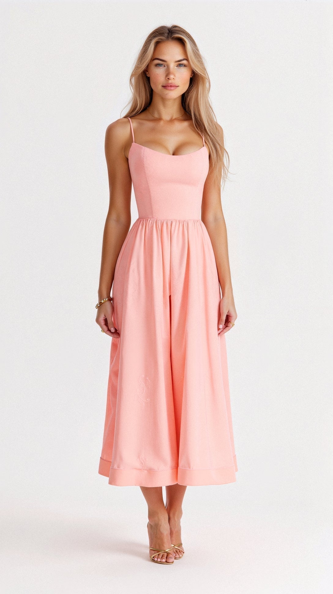 Women's Elegant A-Line Summer Midi Dress with Side Pockets