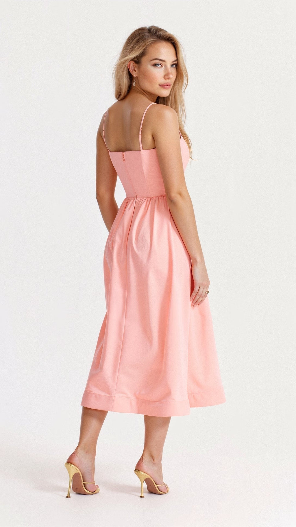 Women's Elegant A-Line Summer Midi Dress with Side Pockets