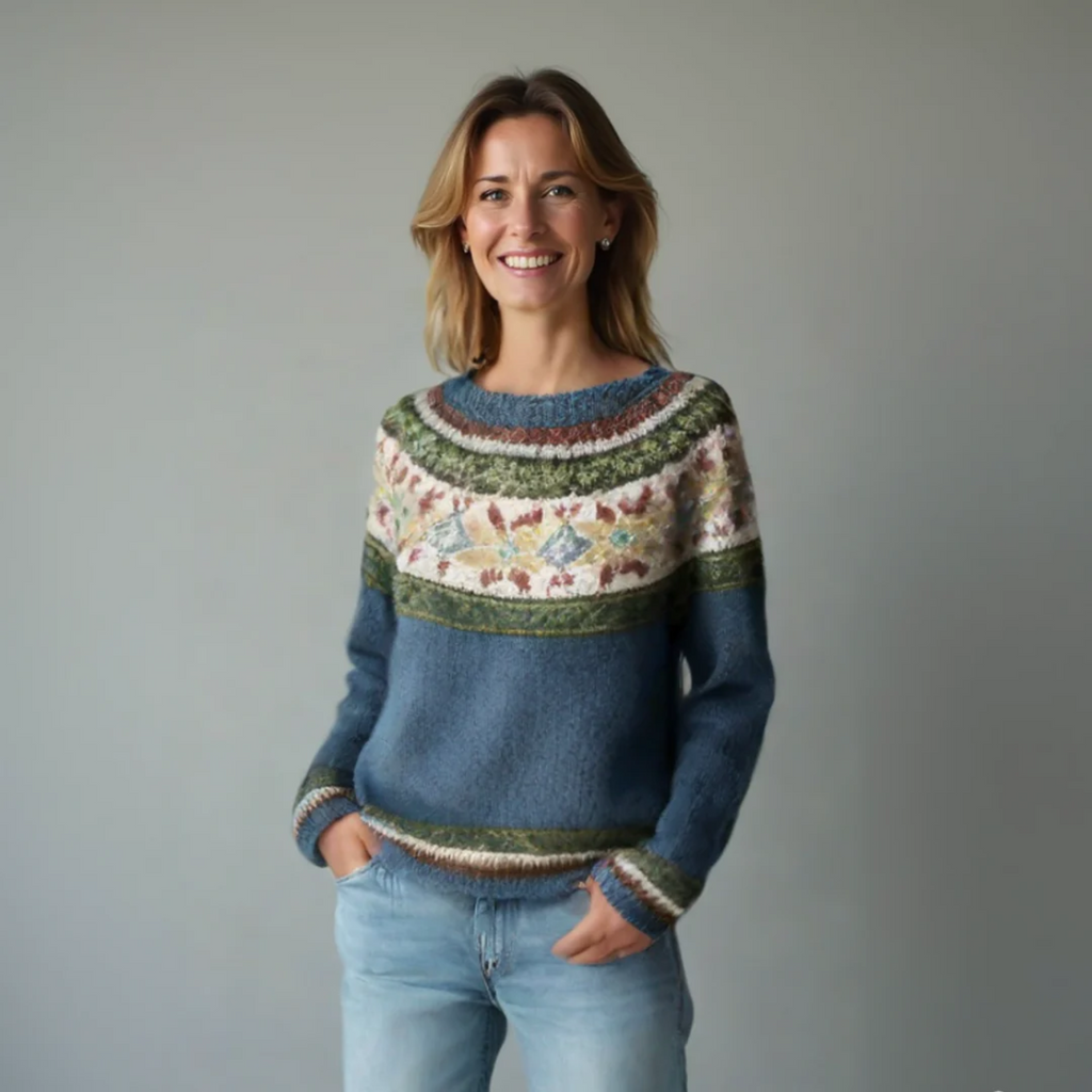 Women's Casual Striped Crew Neckline Rib Knit Sweater