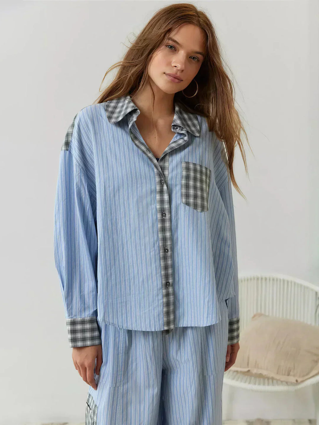 Women's Casual Matching Shirt Pants Two Piece Loungewear Set