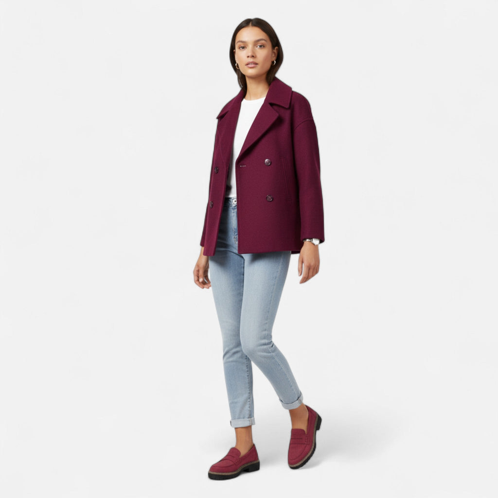 Women's Short Structured Blazer with Double-Breasted Front