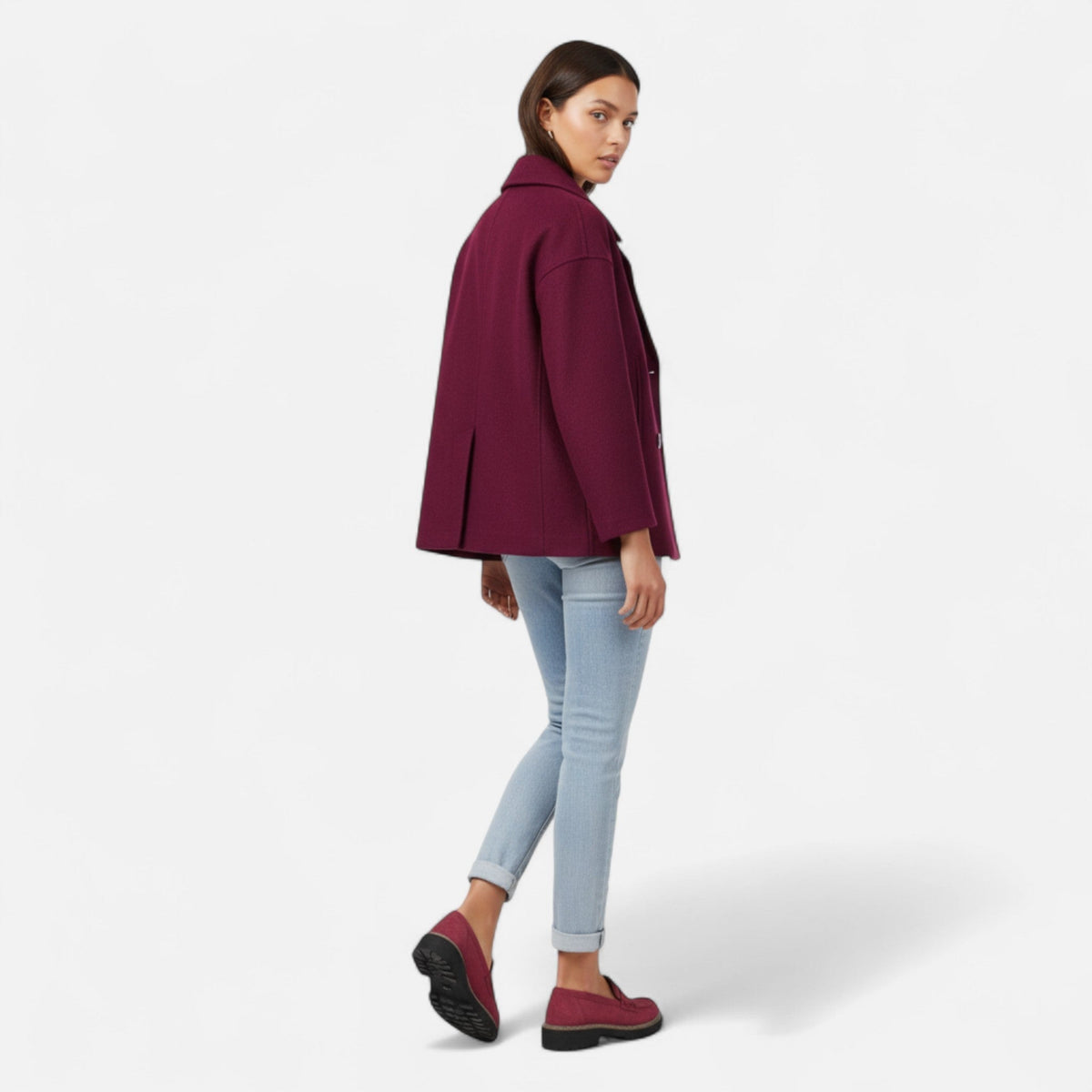Women's Short Structured Blazer with Double-Breasted Front