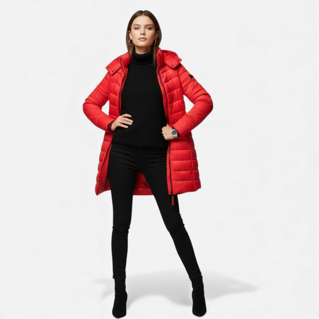 Women's Tailored Quilted Puffer Jacket in Mid Length