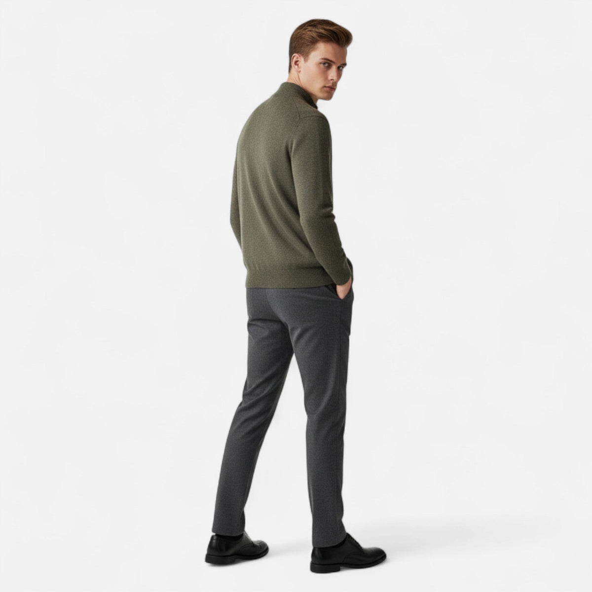Men's Zip-Front Merino Wool Cardigan with Stand Neck