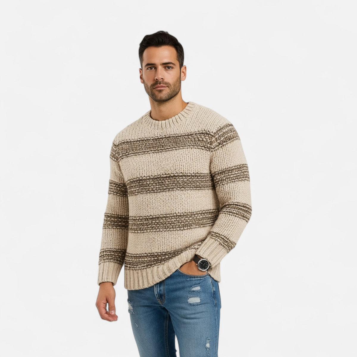 Men's Plain Crew Neck Midweight Cold Weather Sweater Top