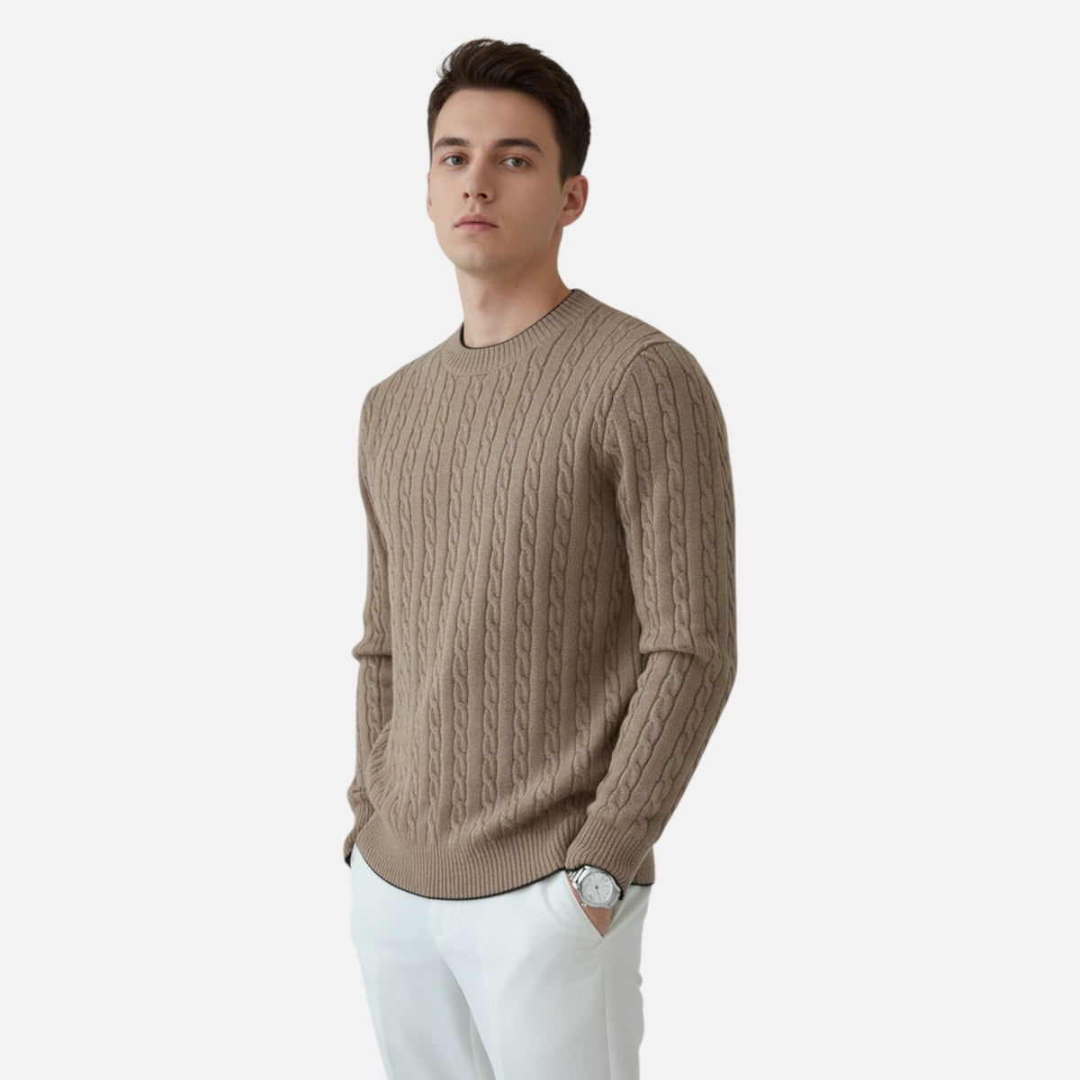 Men's Medium-Stretch Ribbed Crew Neck Fall Sweater