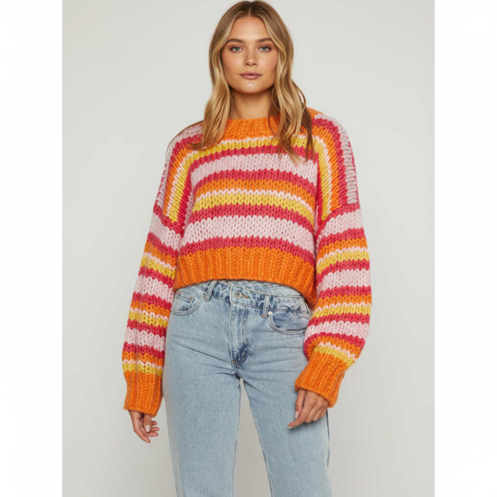 Women's Casual Winter Striped Thick Knit Sweater
