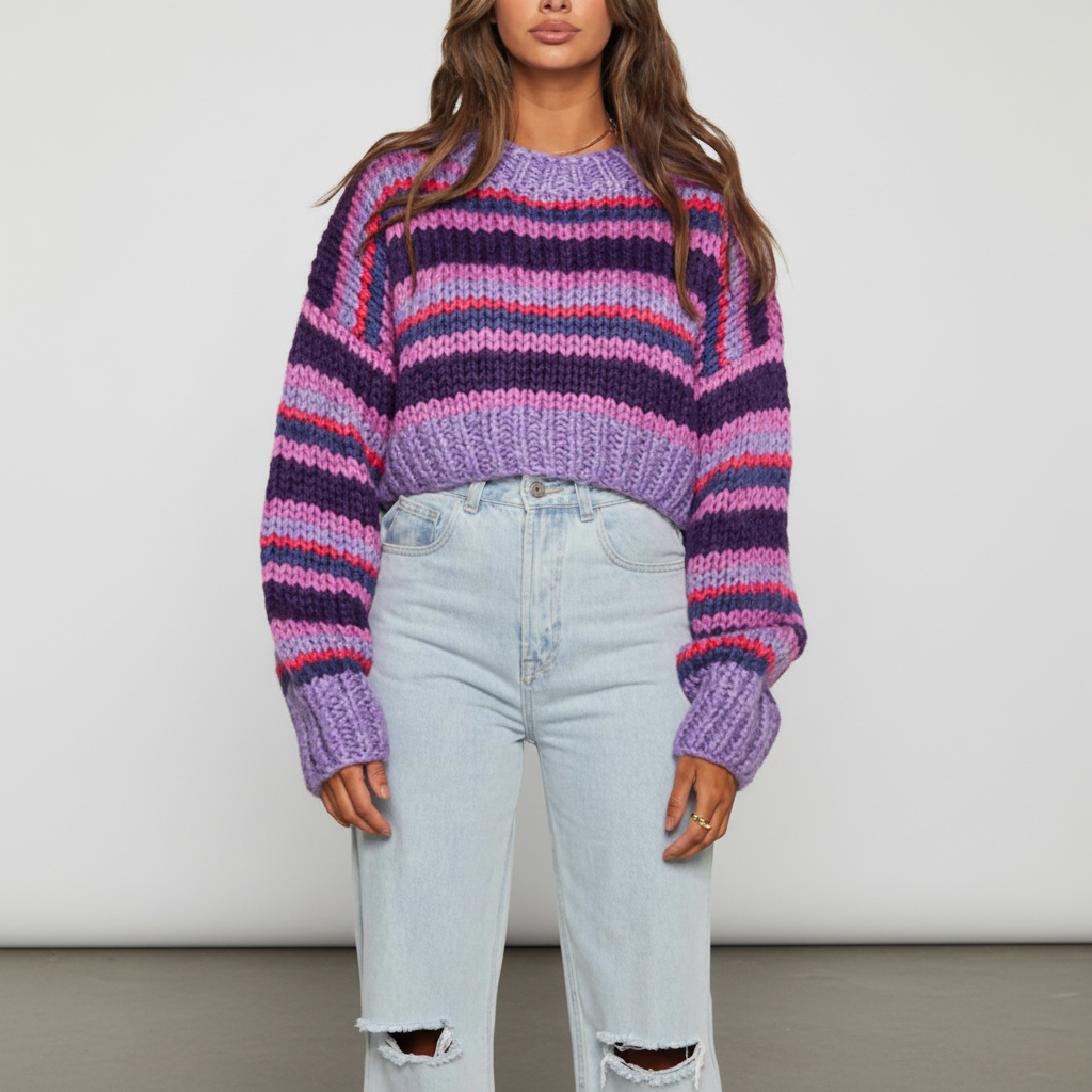 Women's Casual Winter Striped Thick Knit Sweater