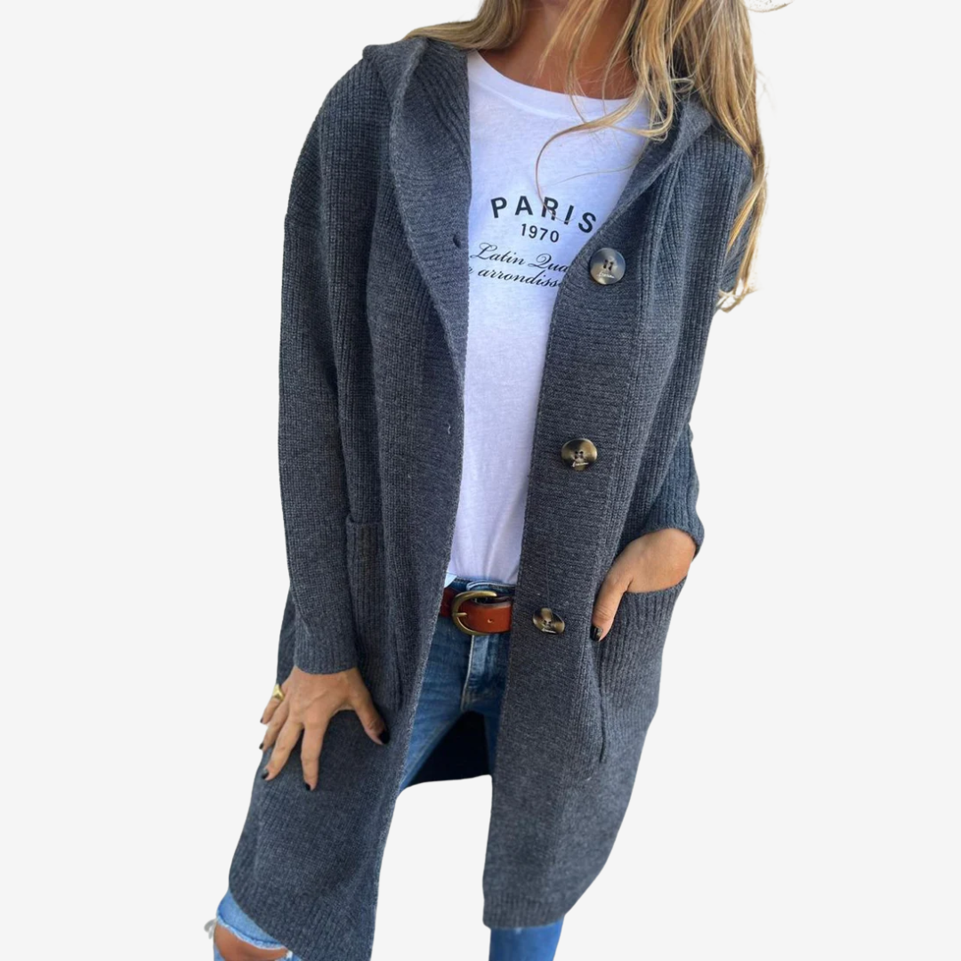 Women's Roomy Long Cardigan with Hood and Patch Pockets