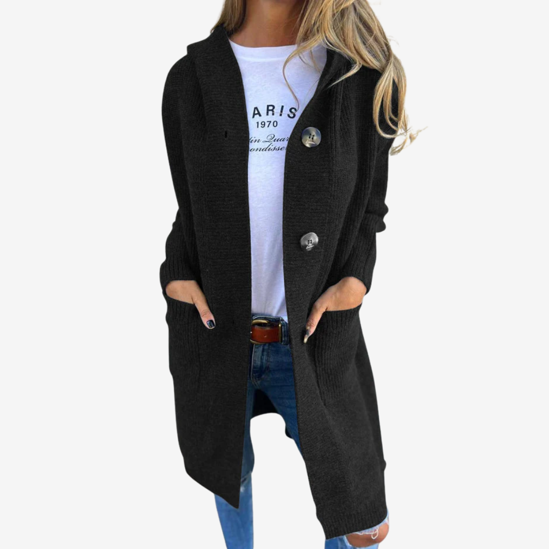 Women's Roomy Long Cardigan with Hood and Patch Pockets
