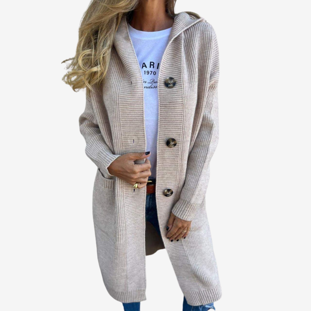 Women's Roomy Long Cardigan with Hood and Patch Pockets