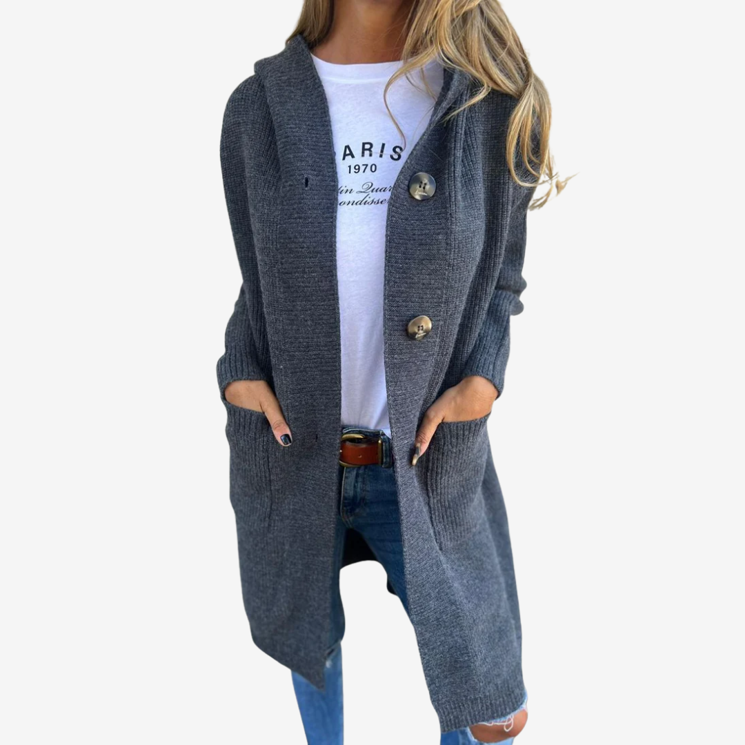Women's Roomy Long Cardigan with Hood and Patch Pockets