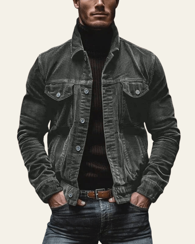Men's Button-Up Retro Corduroy Trucker Jacket for Fall