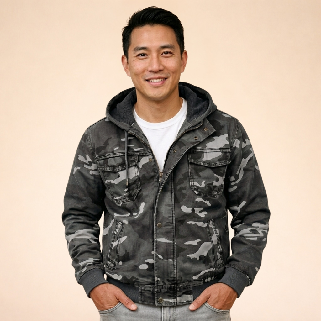 Men's Loose-Fit Utility Jacket with Removable Hood and Flap Pockets