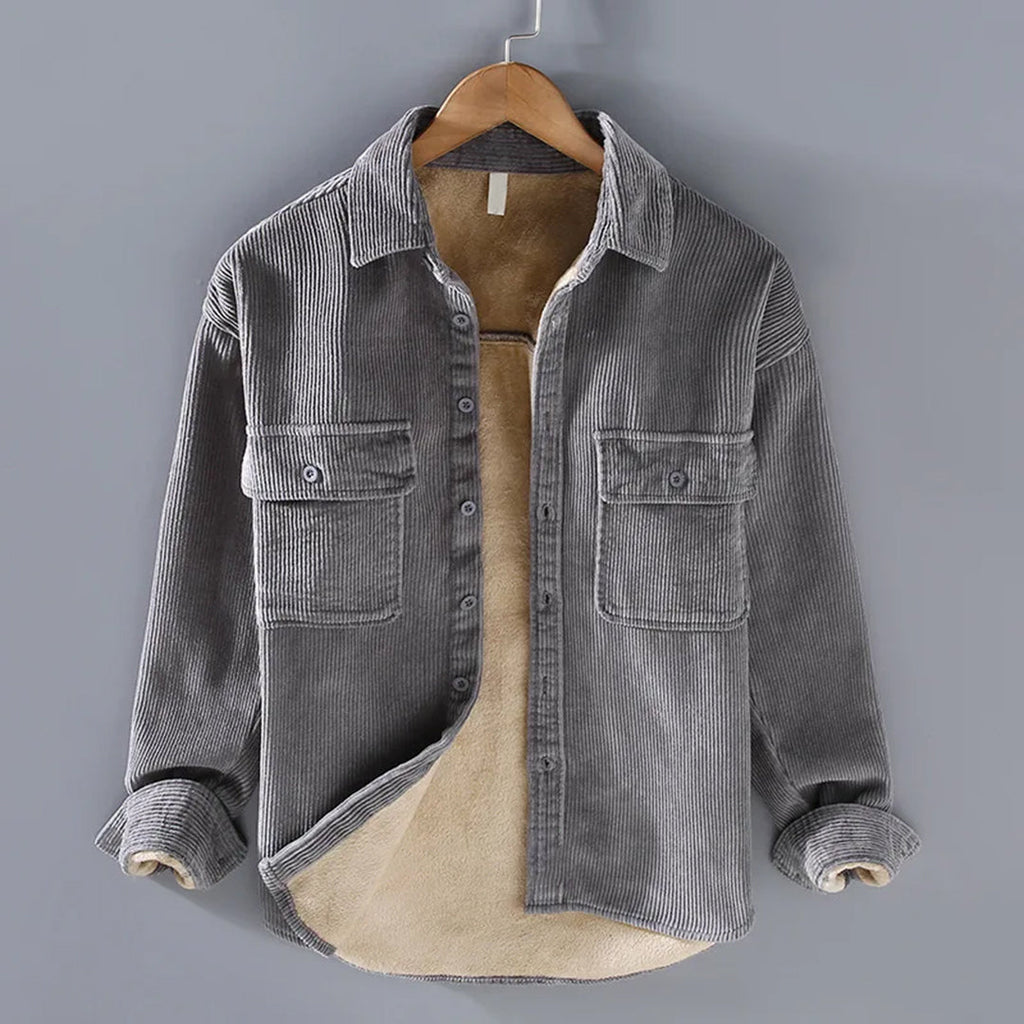 Men's Warm Button-Down Corduroy Overshirt Coat