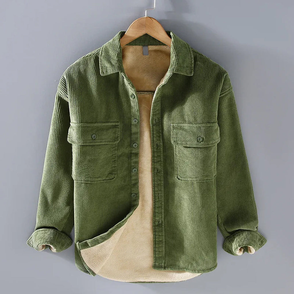 Men's Warm Button-Down Corduroy Overshirt Coat