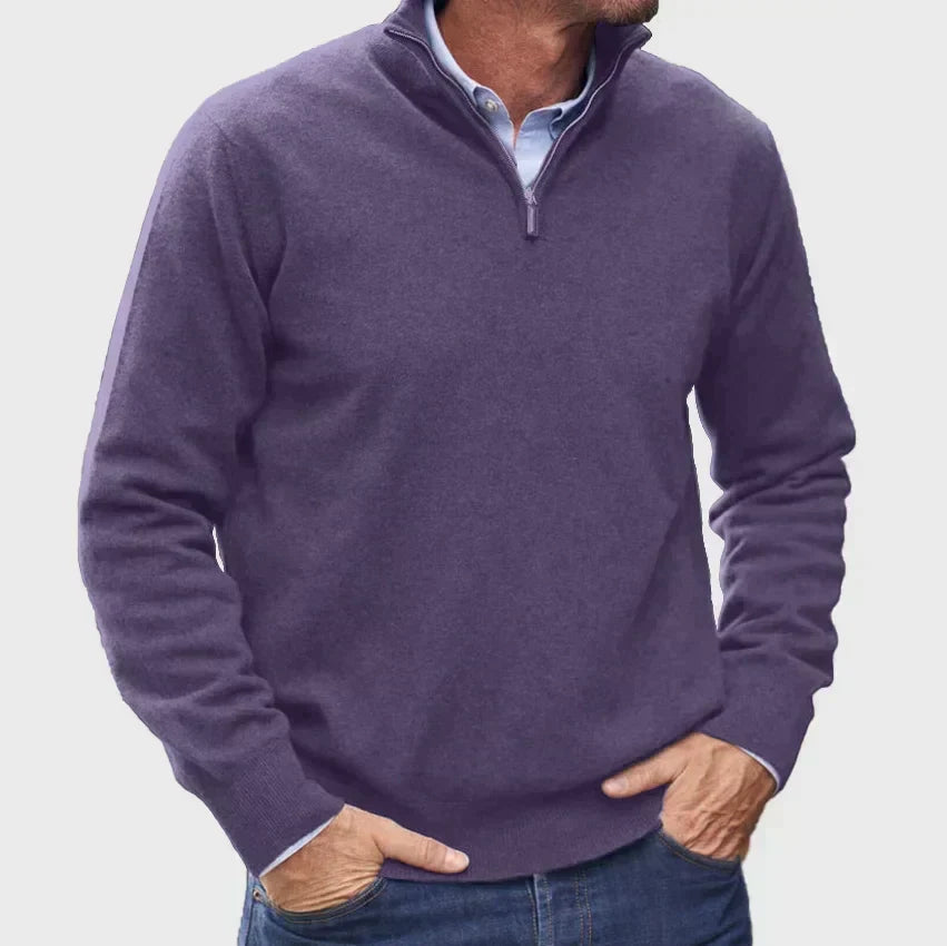 Men's Versatile High Collar Quarter-Zip Sweater Top