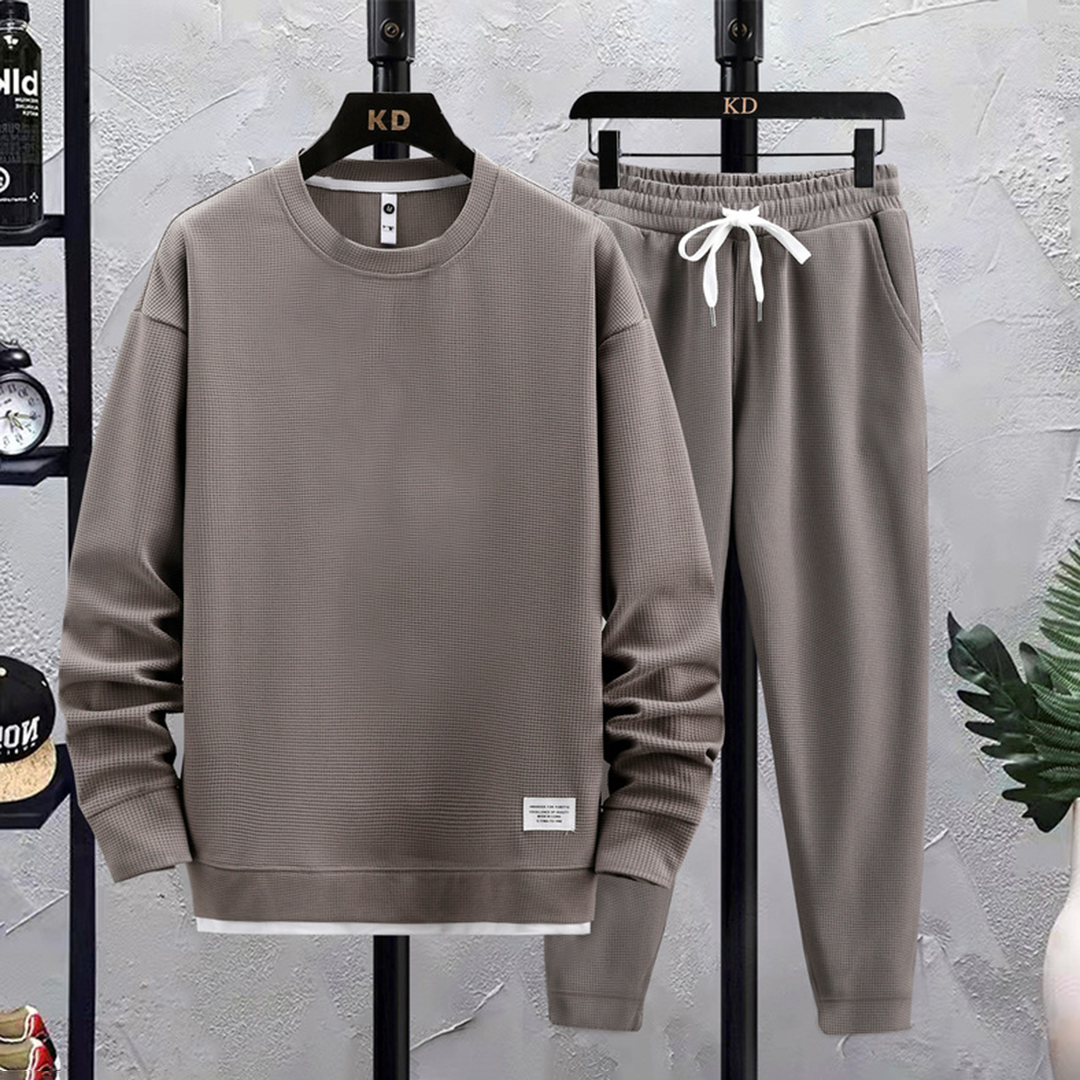 Men's Matching Drawstring Jogger Crewneck Tracksuit