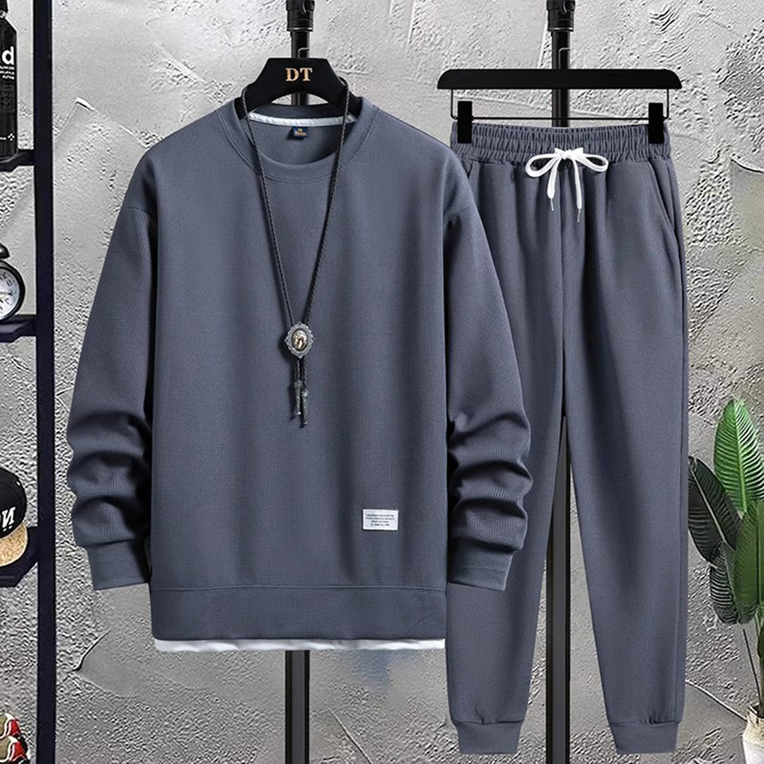 Men's Matching Drawstring Jogger Crewneck Tracksuit
