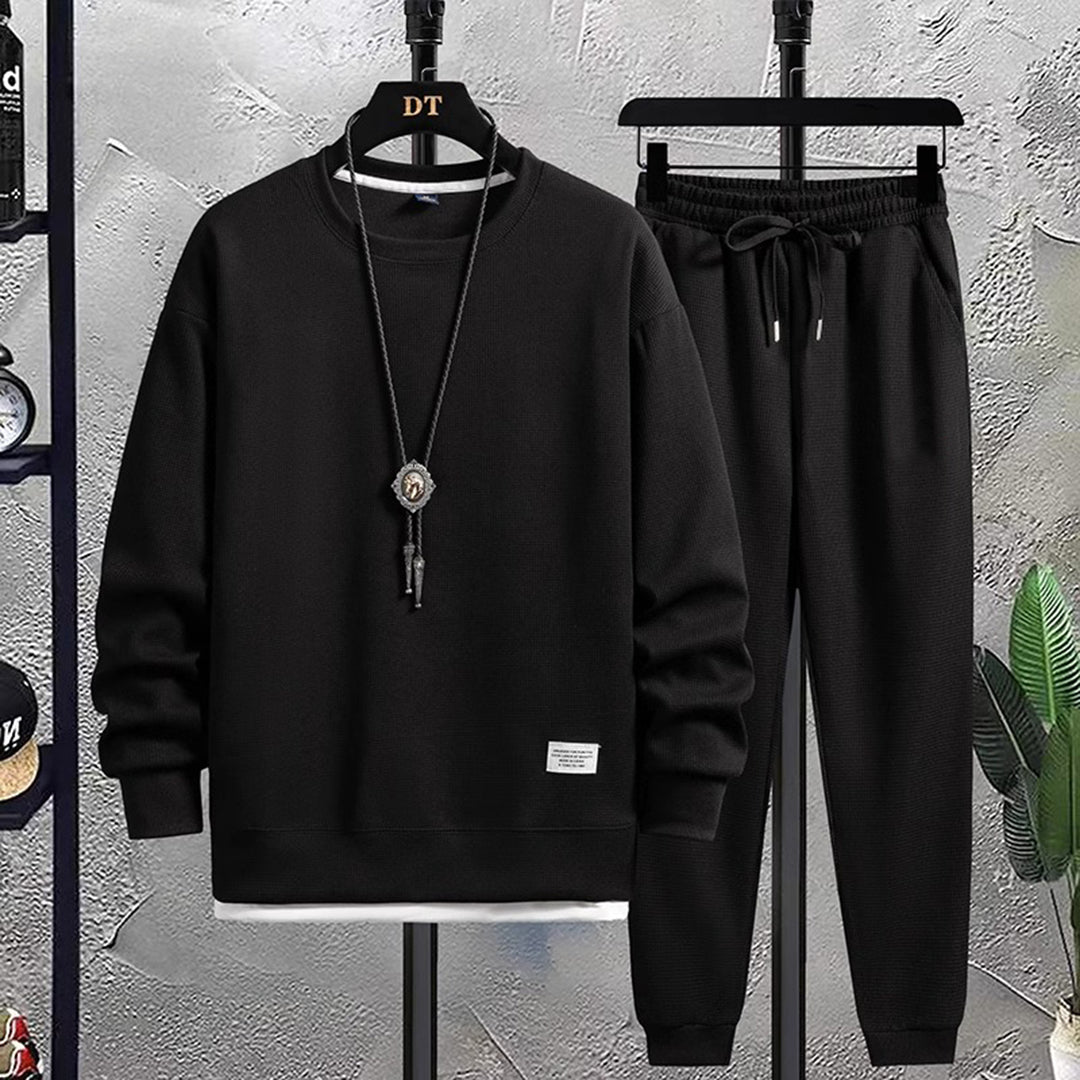Men's Matching Drawstring Jogger Crewneck Tracksuit
