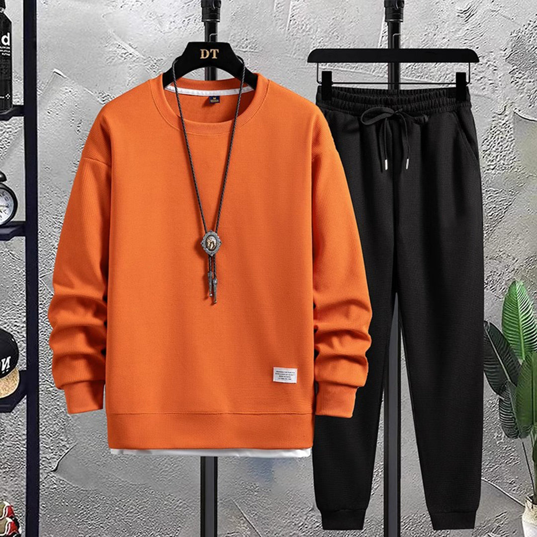 Men's Matching Drawstring Jogger Crewneck Tracksuit