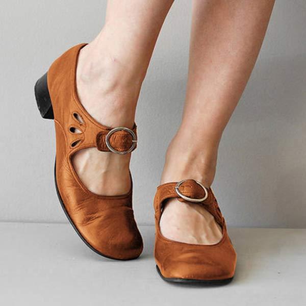 Women's Classic Low Heel Buckled Mary Jane Flats