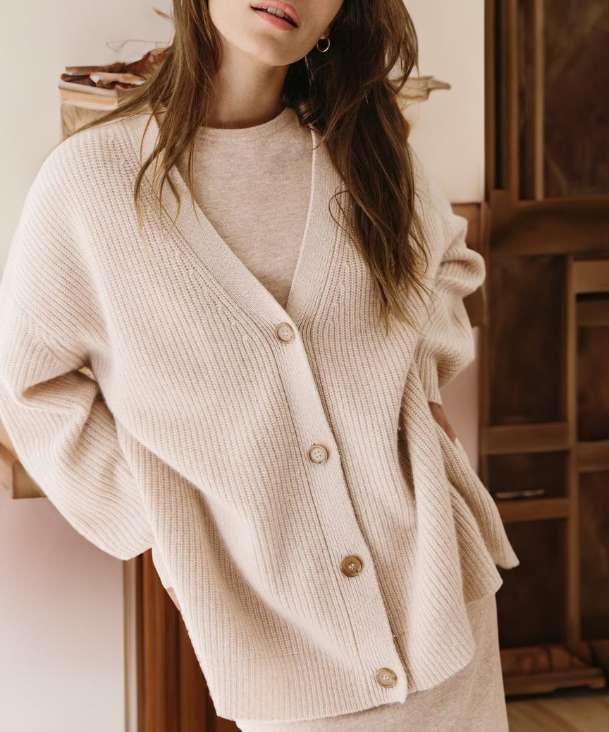 Women's Generous Fit Ribbed Everyday Layering Sweater Cardigan