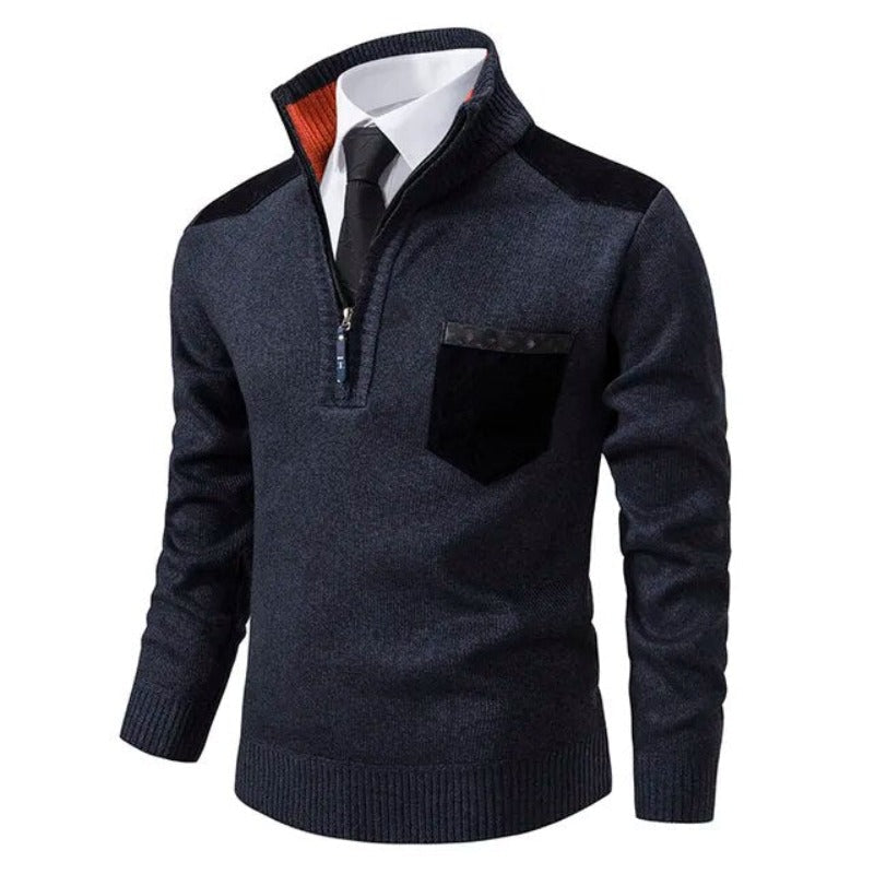 Men's Soft Knit Zip Neck Sweater with Pocket