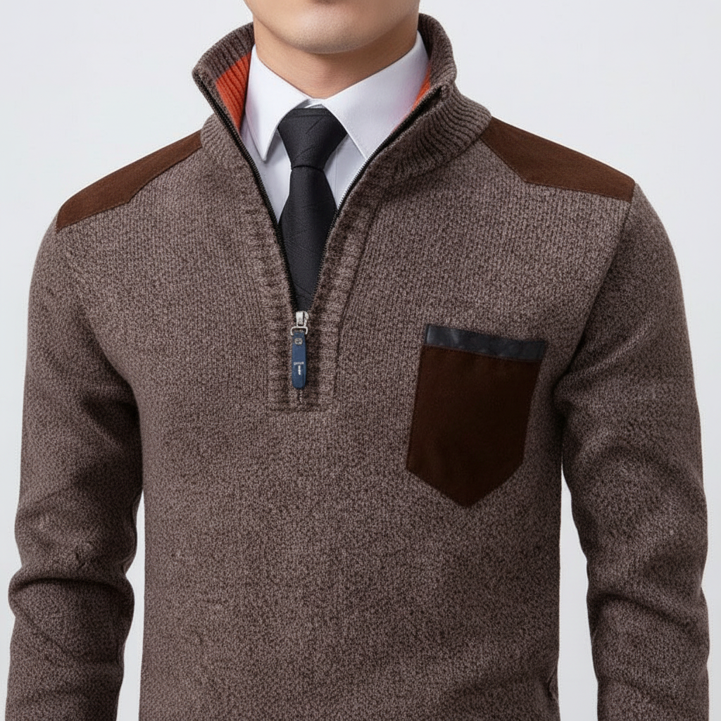Men's Soft Knit Zip Neck Sweater with Pocket