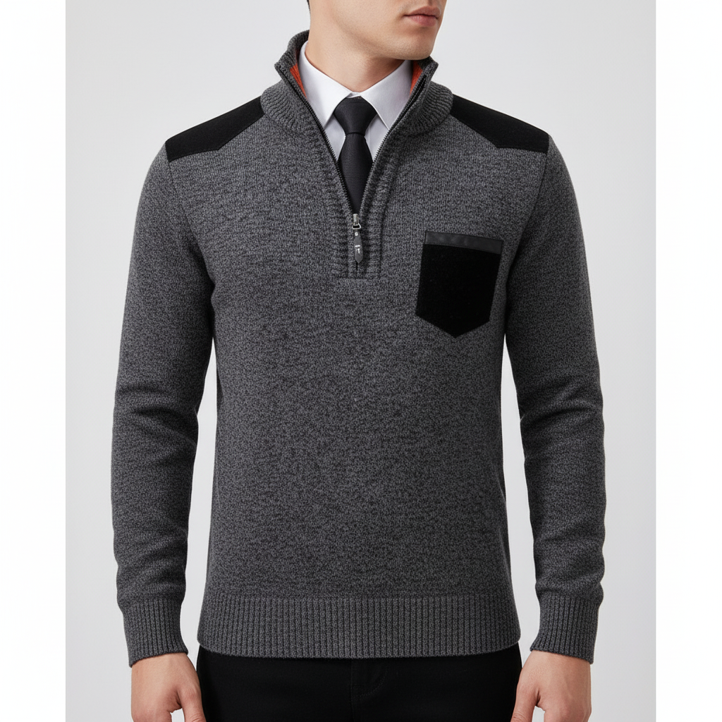 Men's Soft Knit Zip Neck Sweater with Pocket