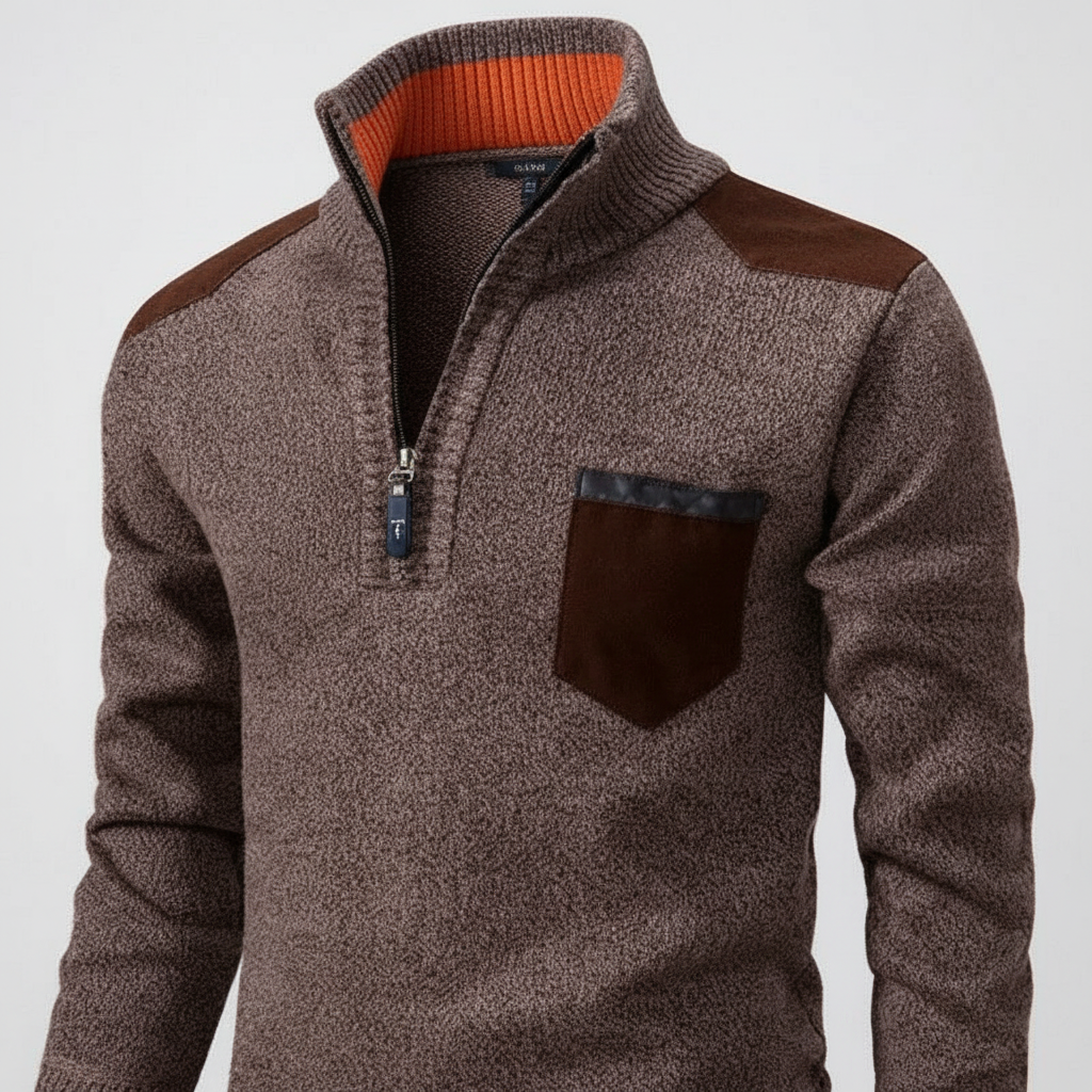 Men's Soft Knit Zip Neck Sweater with Pocket