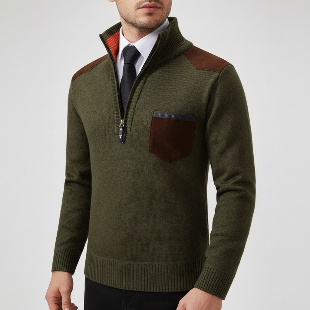 Men's Soft Knit Zip Neck Sweater with Pocket