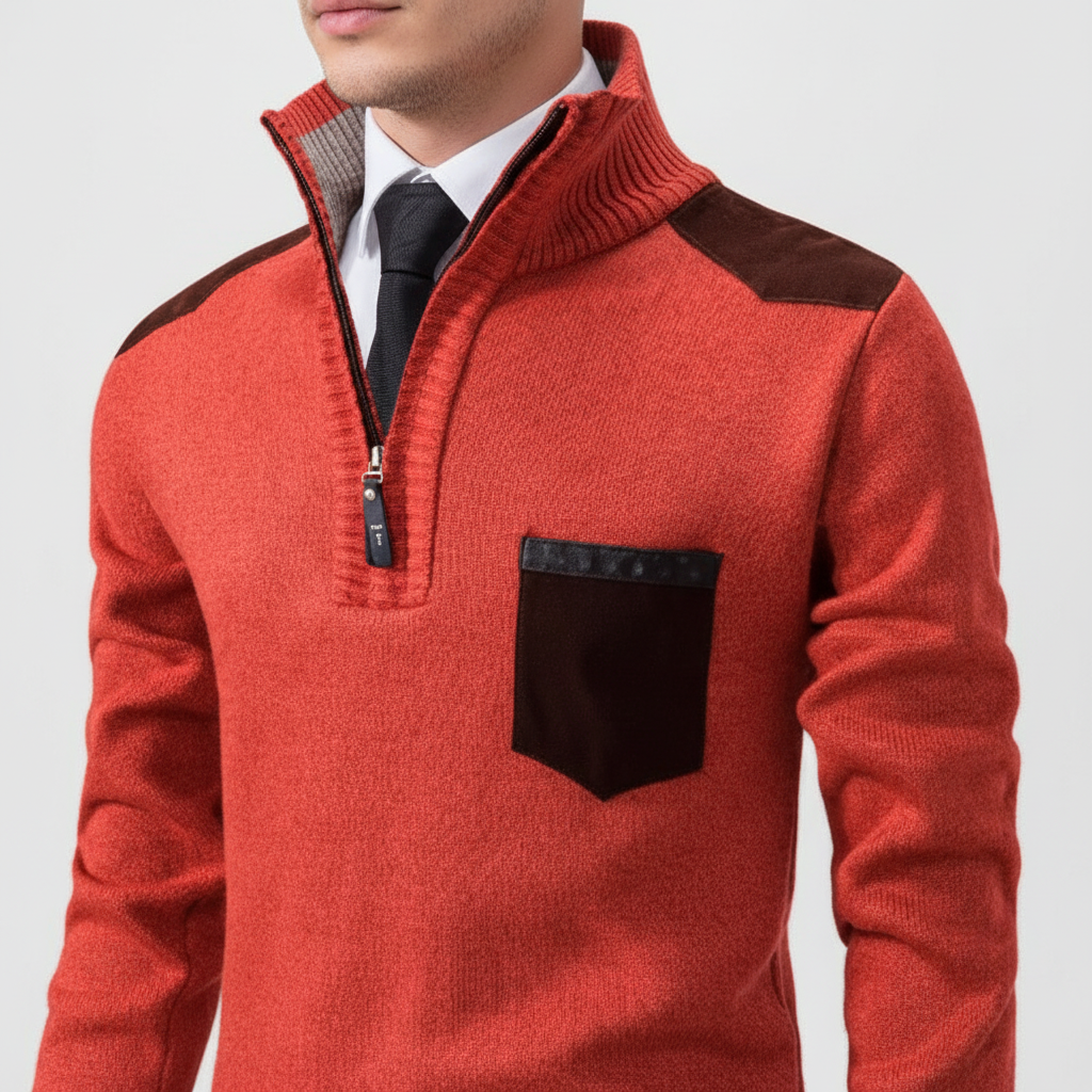 Men's Soft Knit Zip Neck Sweater with Pocket