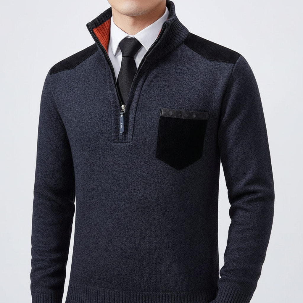 Men's Soft Knit Zip Neck Sweater with Pocket