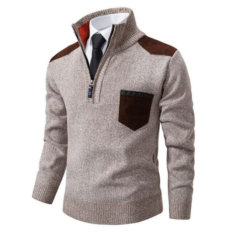 Men's Soft Knit Zip Neck Sweater with Pocket