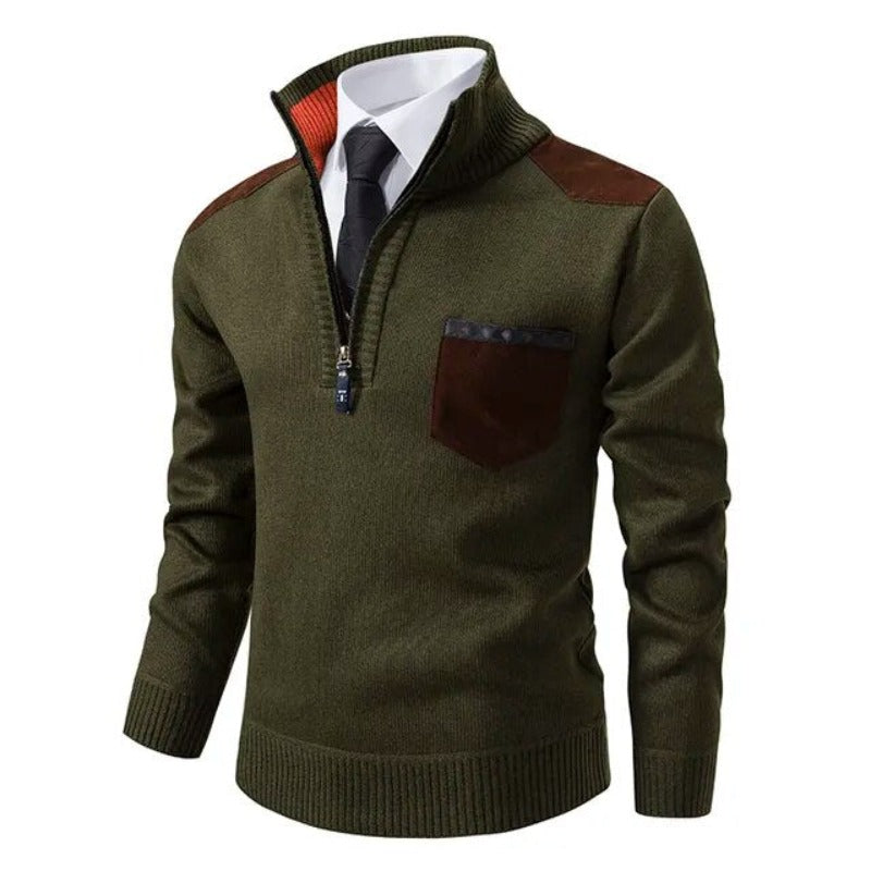Men's Soft Knit Zip Neck Sweater with Pocket
