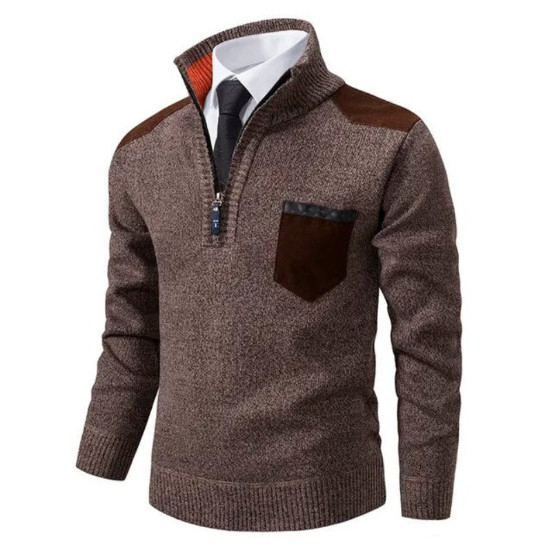 Men's Soft Knit Zip Neck Sweater with Pocket