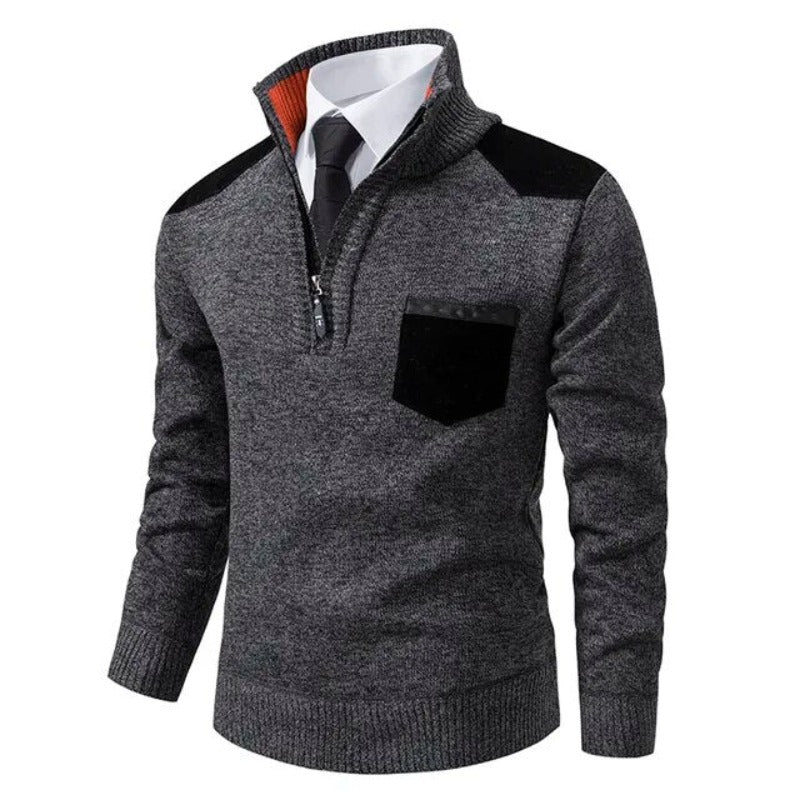 Men's Soft Knit Zip Neck Sweater with Pocket