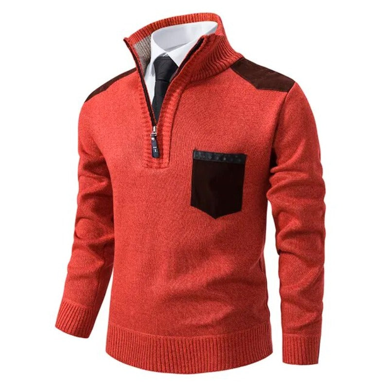 Men's Soft Knit Zip Neck Sweater with Pocket