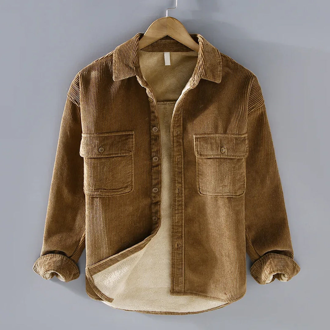 Men's Warm Button-Down Corduroy Overshirt Coat