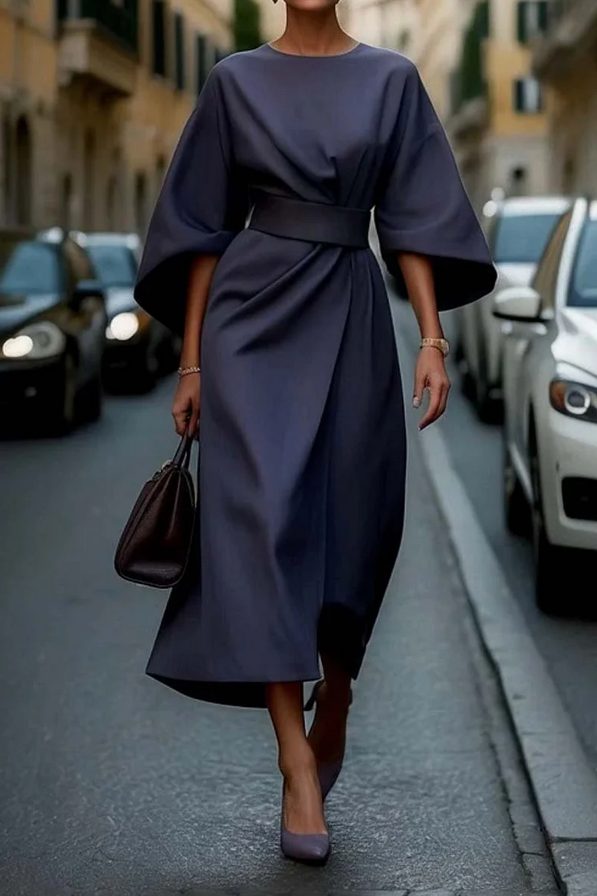 Women's Structured Lantern Sleeve Work Midi Dress