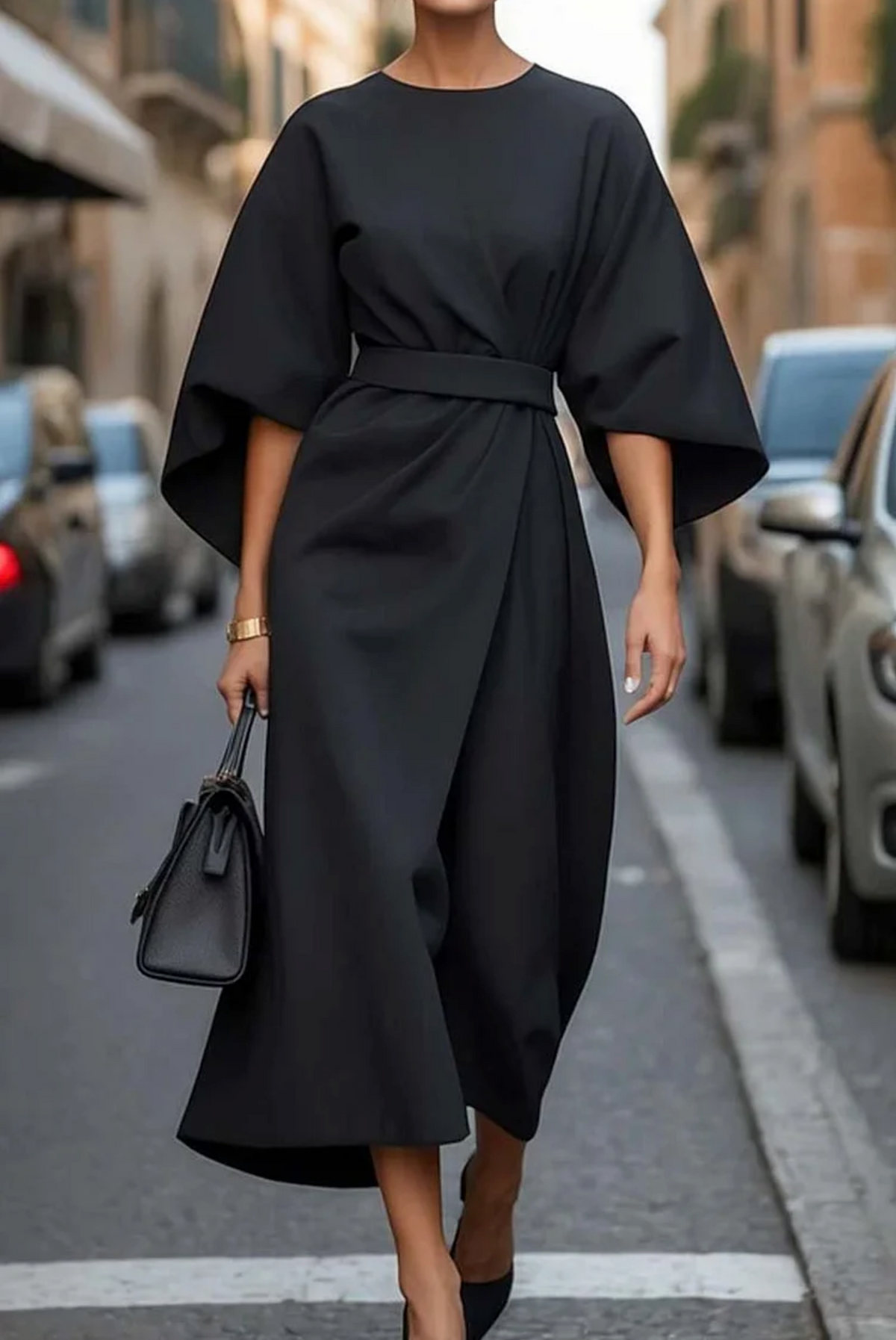Women's Structured Lantern Sleeve Work Midi Dress
