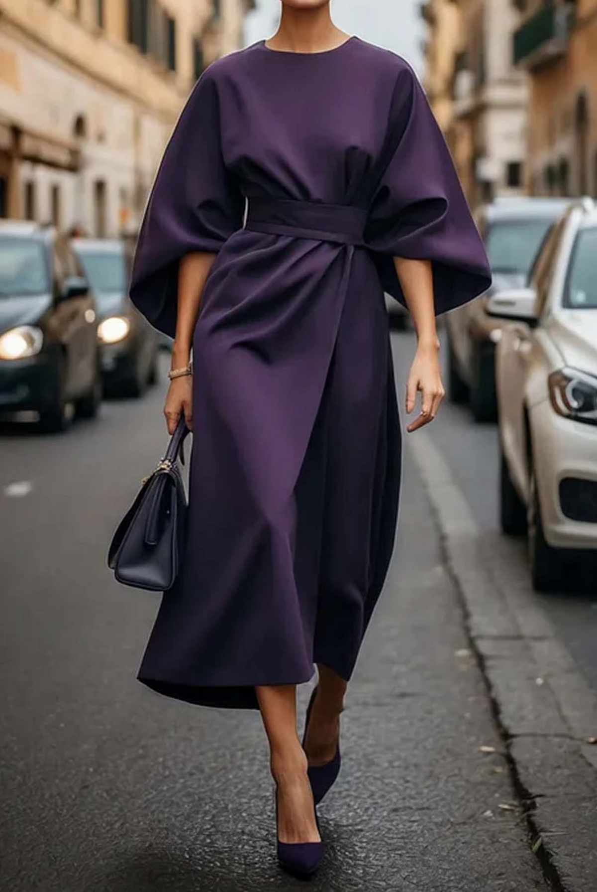 Women's Structured Lantern Sleeve Work Midi Dress