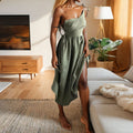 Women's Casual Summer Midi Dress with V Neck and Slit