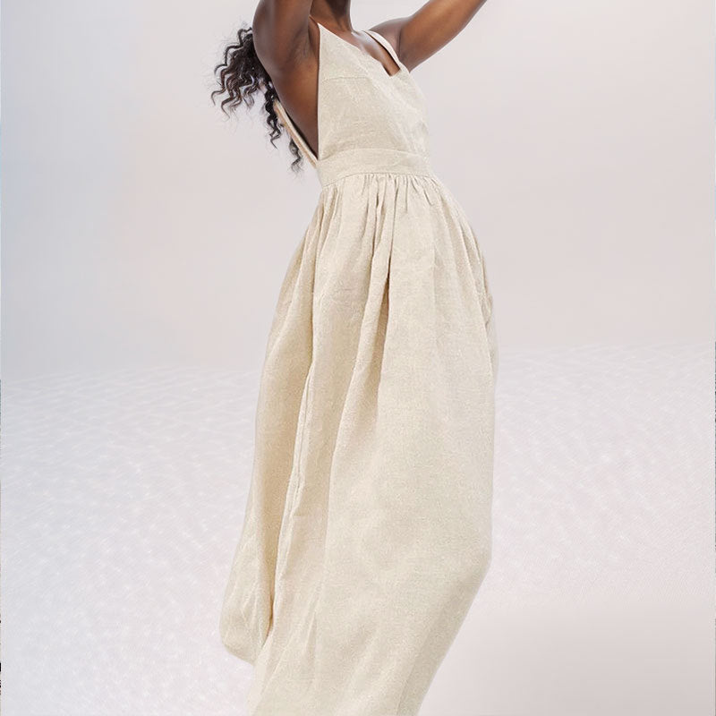 Women's Casual Summer Midi Dress with V Neck and Slit