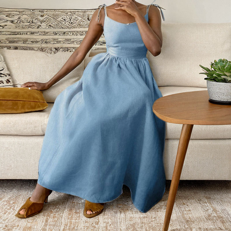 Women's Casual Summer Midi Dress with V Neck and Slit