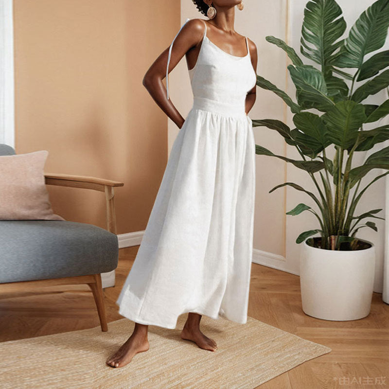 Women's Casual Summer Midi Dress with V Neck and Slit