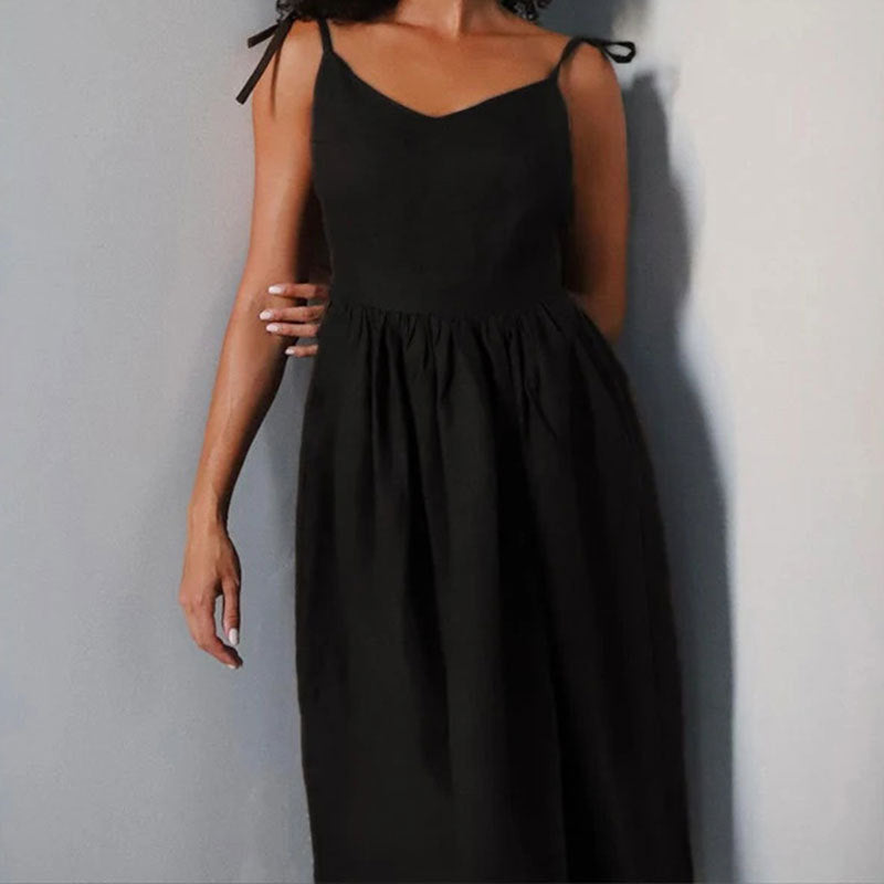 Women's Casual Summer Midi Dress with V Neck and Slit